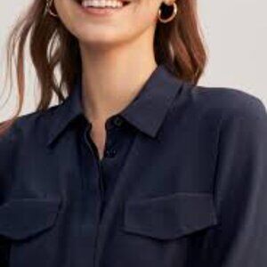 LilySilk Long Sleeve Navy Dress 100% Silk